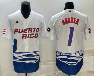 Men's Puerto Rico Baseball #1 Carlos Correa White 2023 World Baseball Classic Stitched Jerseys,We sell and wholesale Men's Puerto Rico Baseball #1 Carlos Correa White 2023 World Baseball Classic Stitched Jerseys on line form chian!